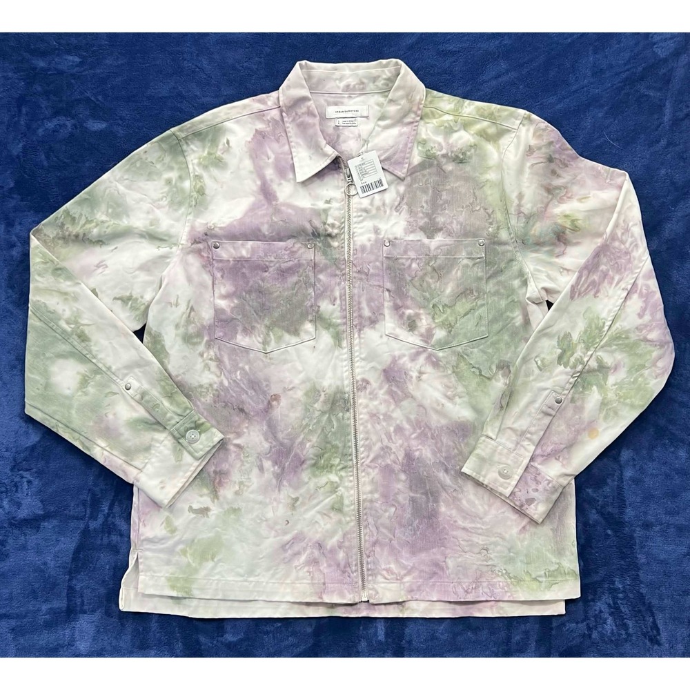 NWT Urban Outfitters Tie Dye Full Zip Twill Jacket Purple Green Large OB883424